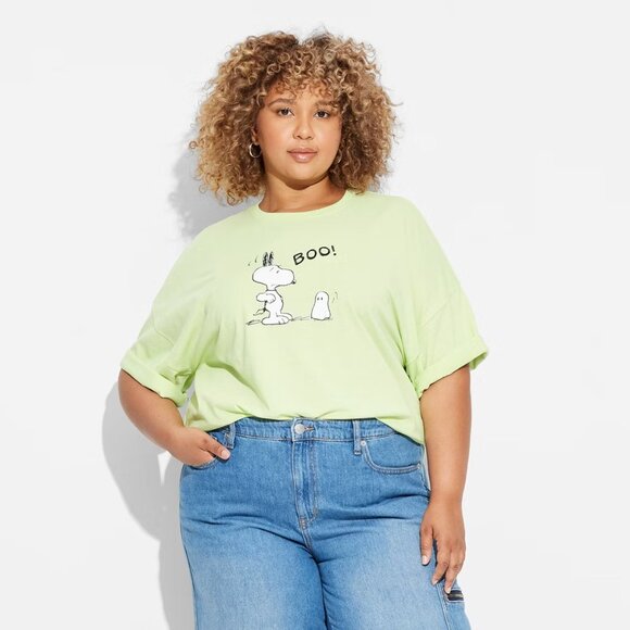 Women's  2XL Snoopy Boo Oversized Short Sleeve Graphic T-Shirt - Green NWT - Picture 1 of 7